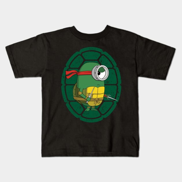 Minion Turtle Raphael Kids T-Shirt by KAdesignz